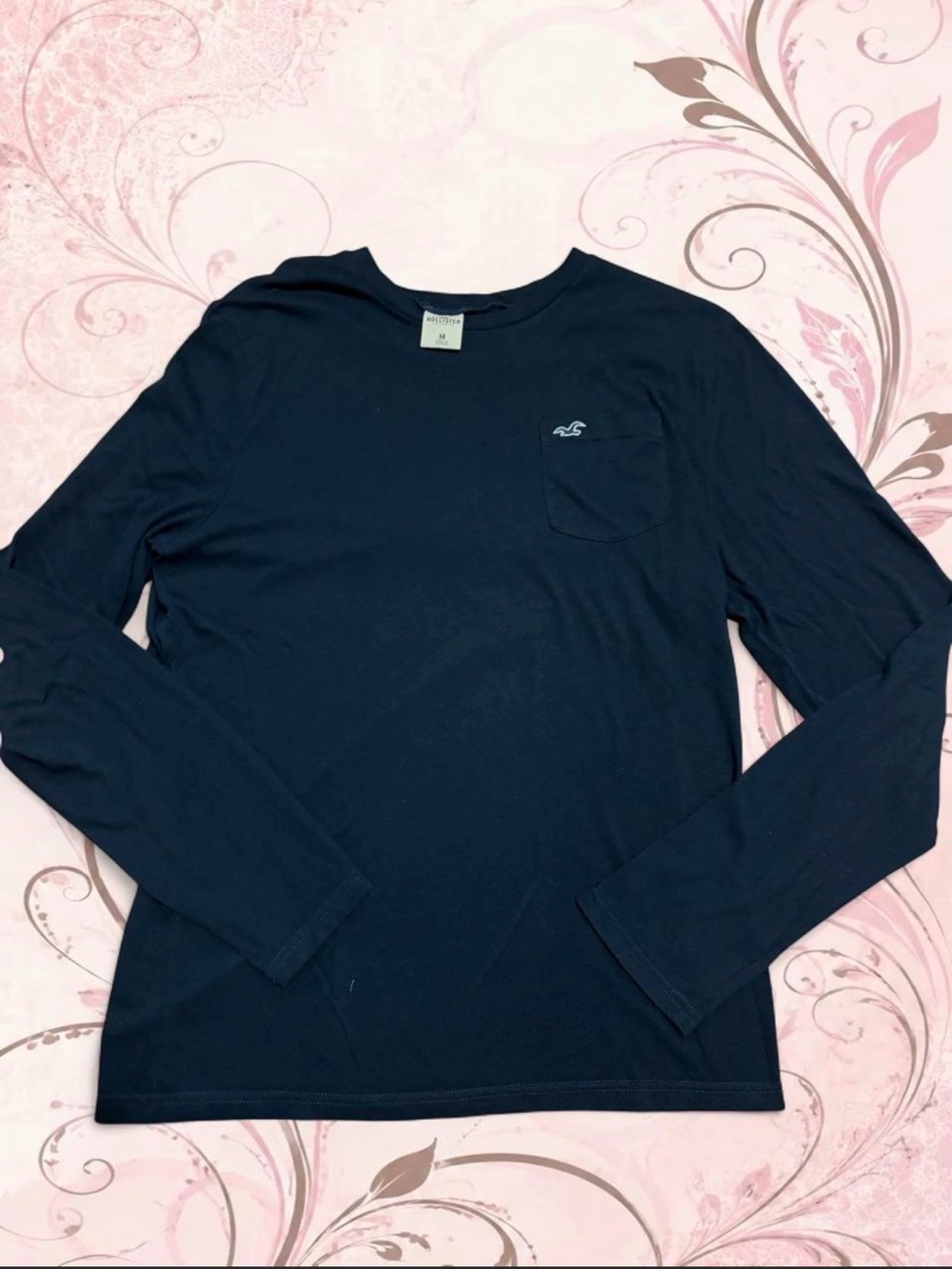 Hollister Dark Blue Long Sleeve Pocket Tee - Men's